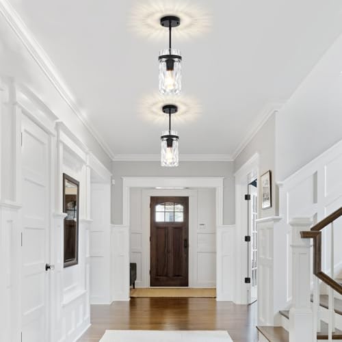 3 Pack Black Pendant Lights Kitchen Island Modern Hammered Glass (3 Count)