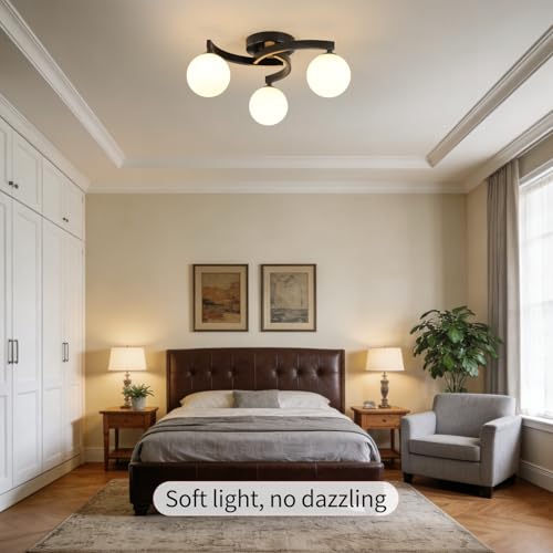 Modern Black Sputnik Glass Globe Semi Flush Mount Ceiling Light Fixture
