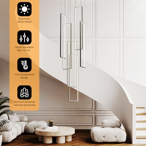 Modern Rectangle LED Chandelier for High Ceilings