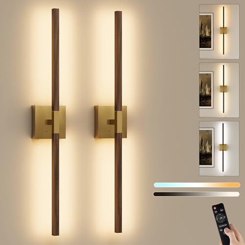 Gold & Walnut Battery Operated Wall Sconce with Remote Control