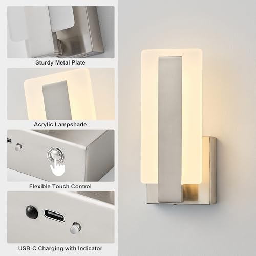 Peel and Stick Battery Operated Modern Wall Sconce Set of Two