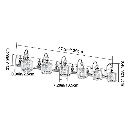 6 Lights Stainless Steel Crystal Bathroom Vanity Lights Over Long Mirror Modern Crystal Vanity Lighting Fixtures for Bathroom