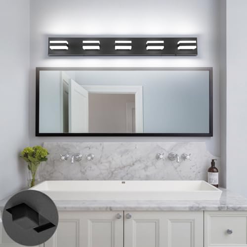 5 Lights Bathroom Light Fixtures Modern Bathroom Lights Over Mirror Black Vanity Lights for Bathroom LED Light Fixture Restroom 5 Color Temperature Adjustable 5CCT ETL Listed