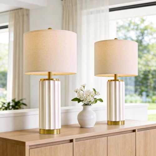 25.75" Off White Ceramic Table Lamp Set of 2 (2 Count)