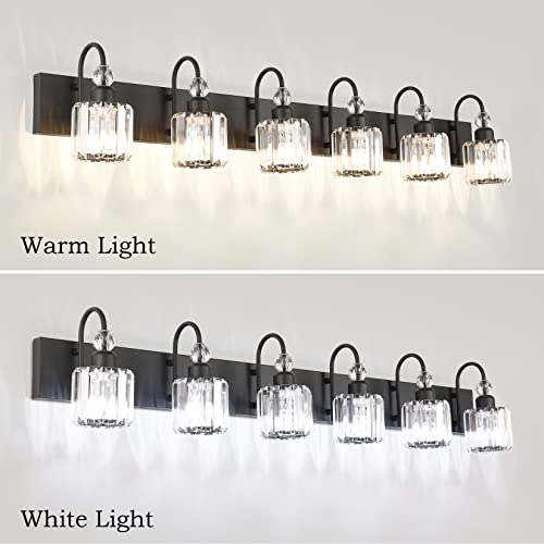 Modern 6 Light Black Crystal Vanity Lights for Bathroom