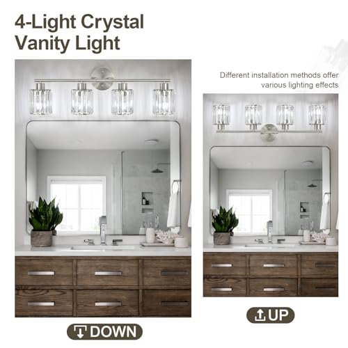 Modern Brushed Nickel Crystal Bathroom Light Fixtures