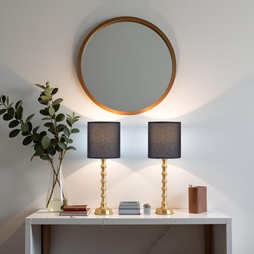 30.5" Gold Buffet Table Lamps Set of 2 with Black Linen Shade (2 Count)
