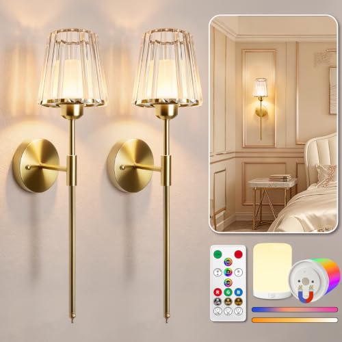 23 Inch Crystal Battery Operated Wall Sconce Set of 2