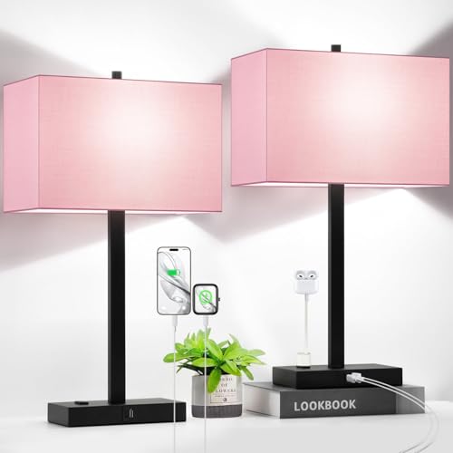 21" Set of 2 Table lamp with USB A+C & AC Outlets (2 Count)