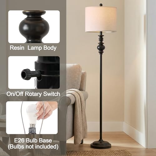 64.25" Farmhouse Floor Lamp for Living Room (Antique Black)