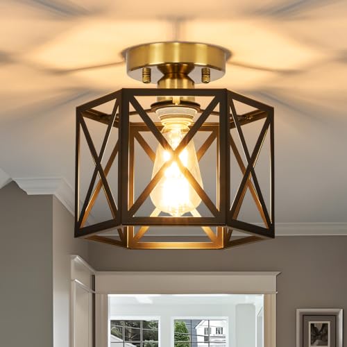 Farmhouse Black and Gold Semi Flush Mount Ceiling Light 9.5 Inch (Black and Gold / 9.5 Inch)