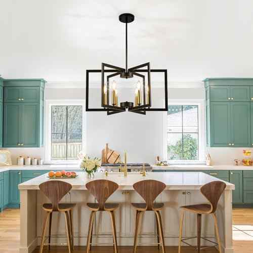 6-Light Black Chandelier for Dining Room Light Fixture Over Table Foyer Lighting Fixtures Modern Farmhouse Geometric Metal Hanging Industrial Chandeliers for Entryway Kitchen Hallway