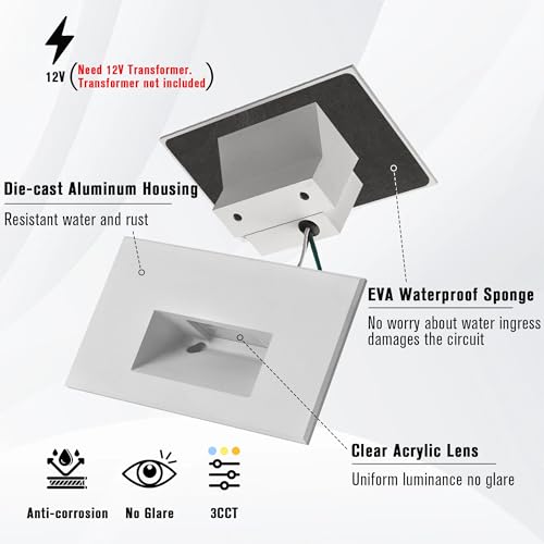 LED Step Light Outdoor Indoor Stair Lights 12V Low Voltage 3000K (3 Count)