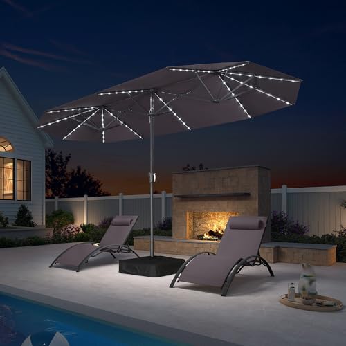 Outdoor Umbrella 13ft with Base and Solar Lights