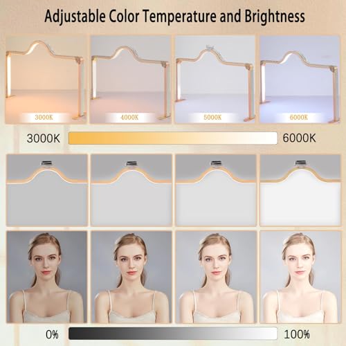Nail Light for Desk Half Moon Light for Nail Desk 34Inch Foldable LED Table Lamp Manicure for Table Adjustable Dimmable Half Moon Lamp for Lash Beauty Tattoos Crafts Gold