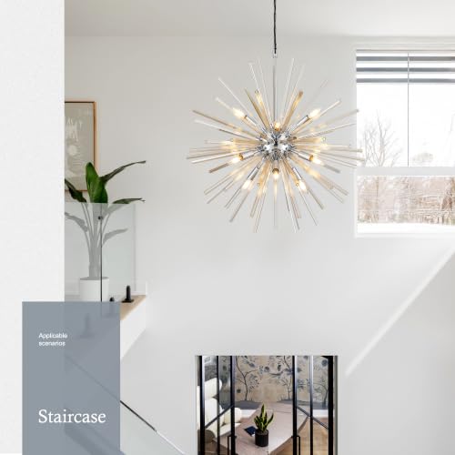 31.5" 12 Light Crystal Sputnik Chandelier Modern Adjustable Firework Globe High Ceiling Fixture for Living Room