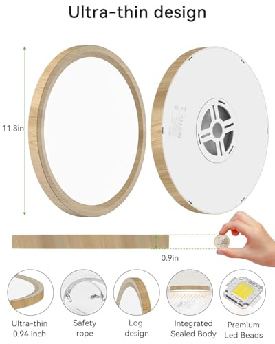12Inch Wood Look Ceiling Light
