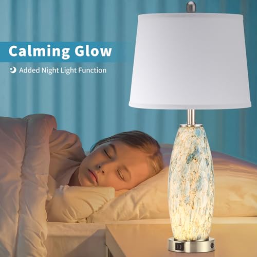 29" Tall Coastal Glass Table Lamps Set of 2 for Bedroom Living Room (2 Count)