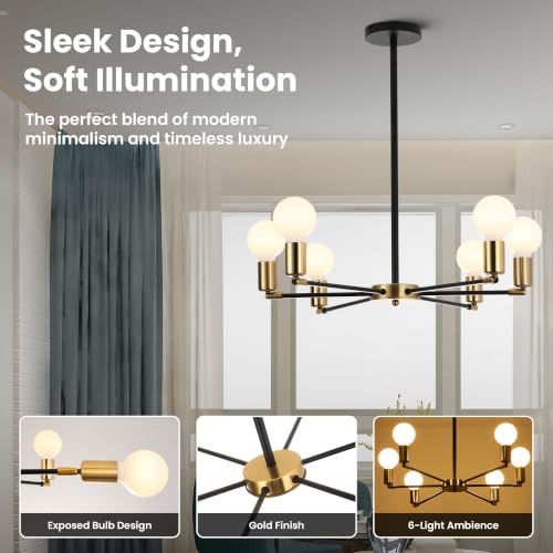 Black and Gold Chandelier (Black/Gold / 6-Light)