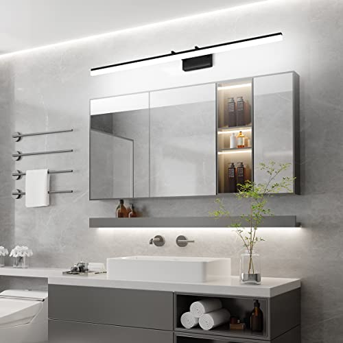 48inch Black Bathroom Llight Fixtures LED Vanity Light Adjustable Modern Vanity Lights Over Mirror Rotatable Lighting 5500K