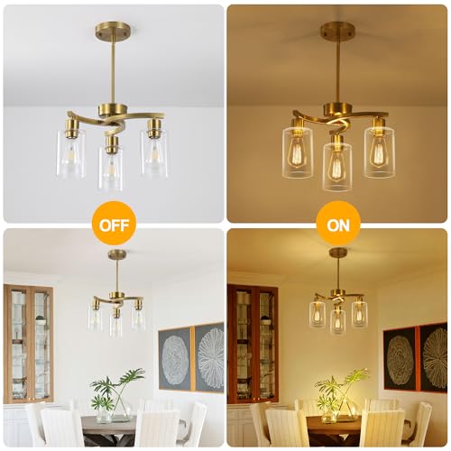 3 Light Gold Dining Room Chandeliers Over Table