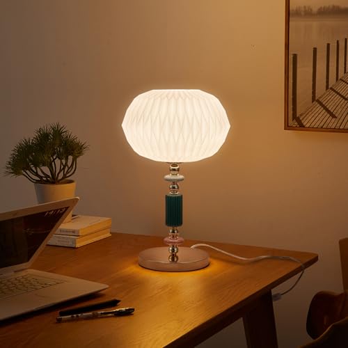 Milk White Glass Shade Table Lamp Modern Metal Desk Lamp with Plug Cord Switch for Bedroom Living Room