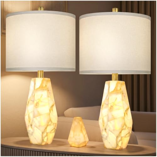23" Alabaster Living Room Table Lamp Set of 2 with Night Light (2 Count)