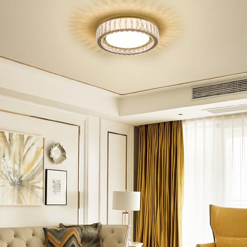 15 Inch Gold Dimmable Crystal LED Flush Mount Ceiling Light