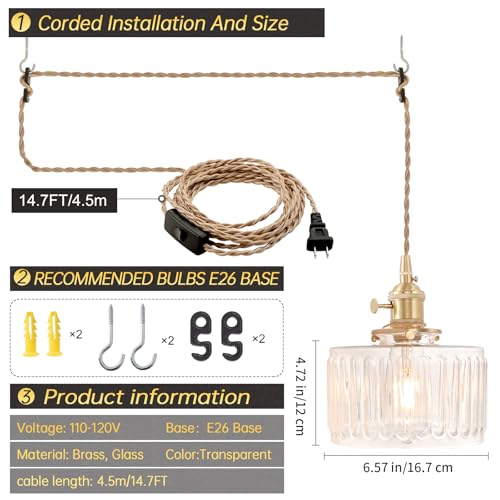 Plug in Pendant Light Hanging Light Fixtures with Plugin Cord On