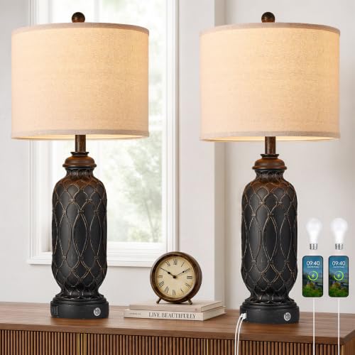 Black Farmhouse Lamps for Living Room Set of 2 (2 Count)