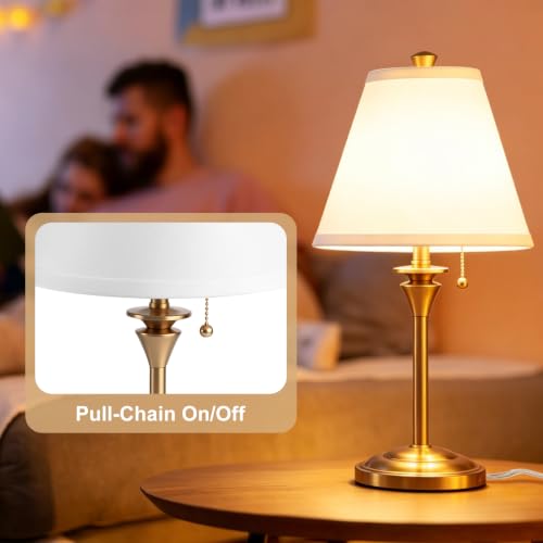 Metal Table Lamp for Bedroom (White Shade & Golden Base)