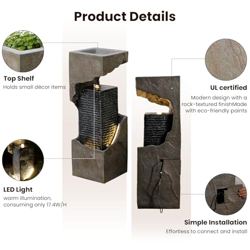 35.4" Outdoor Indoor Waterfall Fountain with LED Lights