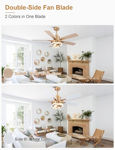 52" White and Gold Modern Chandelier Fandelier Ceiling Fan with Light