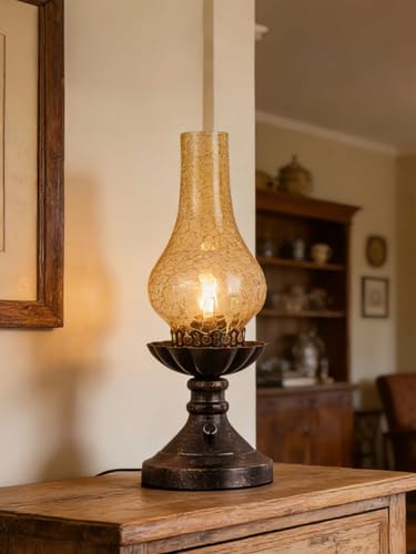 Vintage Table Lamp with Crackled Glass Shade & Rotary Knob Switch