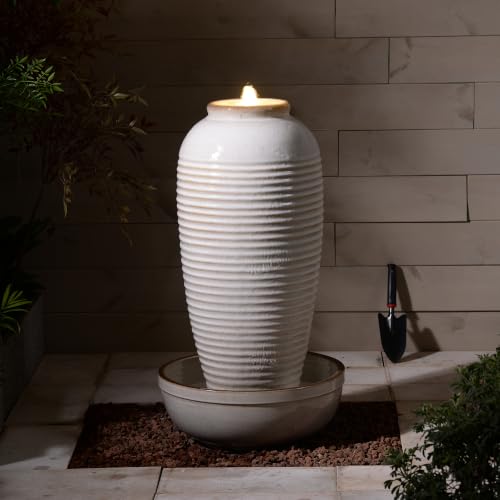 Ivory Ceramic Ribbed Vase Fountain