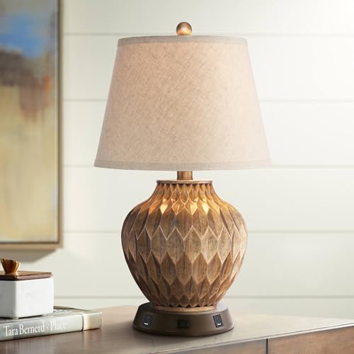 Buckhead 22" High Table Lamp Brown USB Workstation Base Warm Bronze Urn