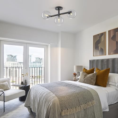 3 Light Semi Flush Mount Glass Ceiling Light Clear Globe