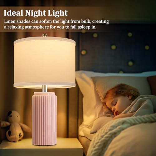 23.5" Pink Ceramic Table Lamps Set of 2 (2 Count)