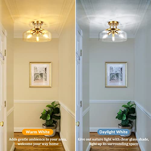 3 Light Gold Semi Flush Mount Light Fixture