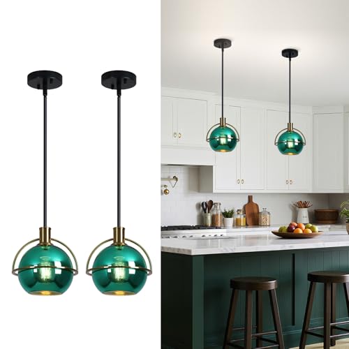 2 Pack Modern Green Glass Pendant Light (2 Count)