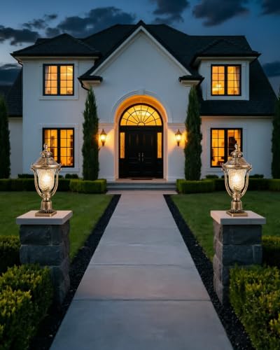 Retro Outdoor Post Light with Dusk to Dawn Sensor 21.5" Large Exterior Waterproof Lamp Brass Pole Lighting Fixture for Garage Garden Patio Pathway Yard Fence Bronze