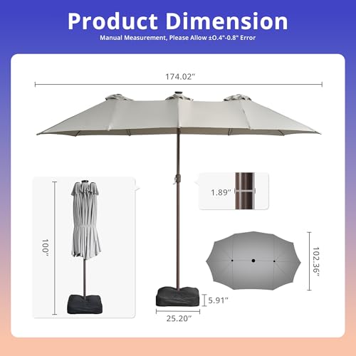 15 ft Large Patio Umbrella with Color Changing Lights