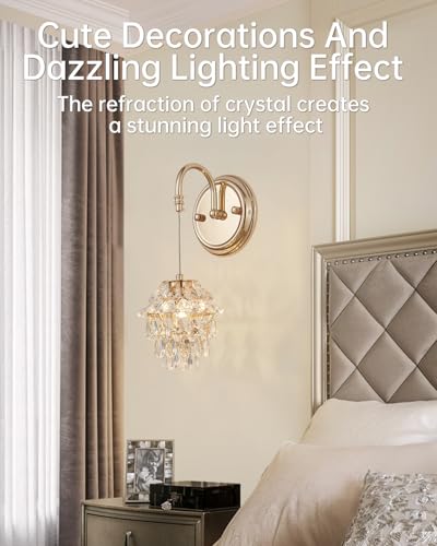 Small Indoor Hardwired Crystal Brass Gold Wall Sconce Light Set of 2 (2 Count)