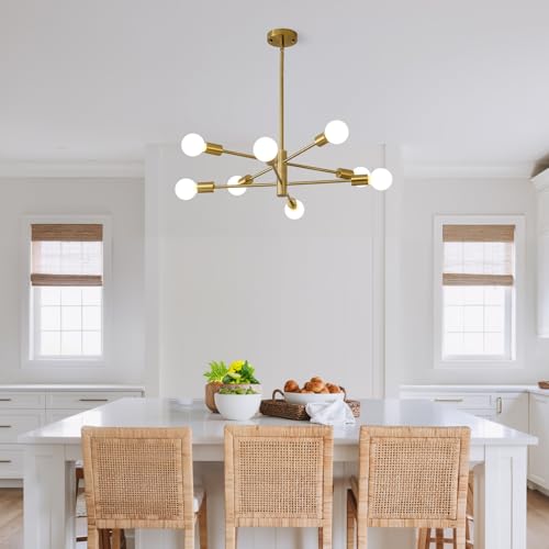 8 Light Gold Sputnik Lighting Fixture Mid Century Modern Chandelier