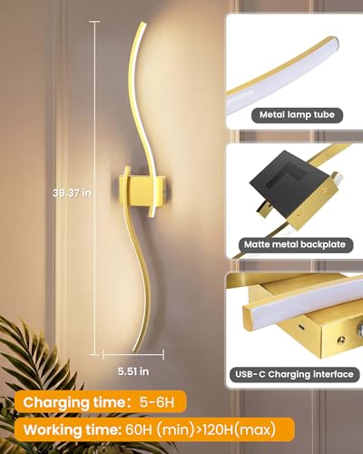 39.4 Inch Battery Operated Wall Sconce Set of 2 (2 Count)