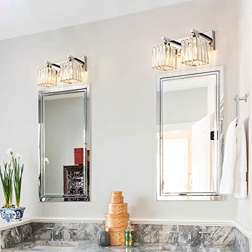 Modern 2 Light Chrome Crystal Bathroom Vanity Wall Light