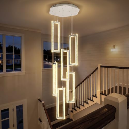 Modern Chandelier 6 Rings Silver Chandelier Lighting Fixture High Ceiling Chandelier Suitable for Living Room Staircase Villa