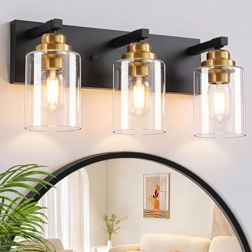3 Light Black and Gold Bathroom Vanity Light