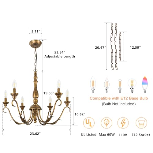 6 Light Farmhouse Chandeliers for Dining Room (6 Count)