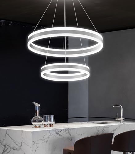 D15.7''+23.6'' Modern Ring Chandelier for Dining Room LED Dimmable Pendant Lighting Chandelier for Living Room Foyer Bedroom Entryway 3000K